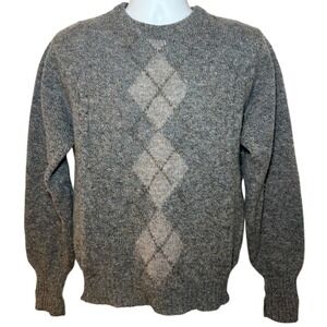 Lord Jeff Mens M Shetland Wool Argyle Sweater Grey Crewneck Made in Ireland
